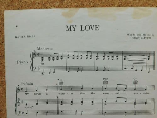 My Love vintage sheet music 1960s Petula Clark song by Tony Hatch piano guitar
